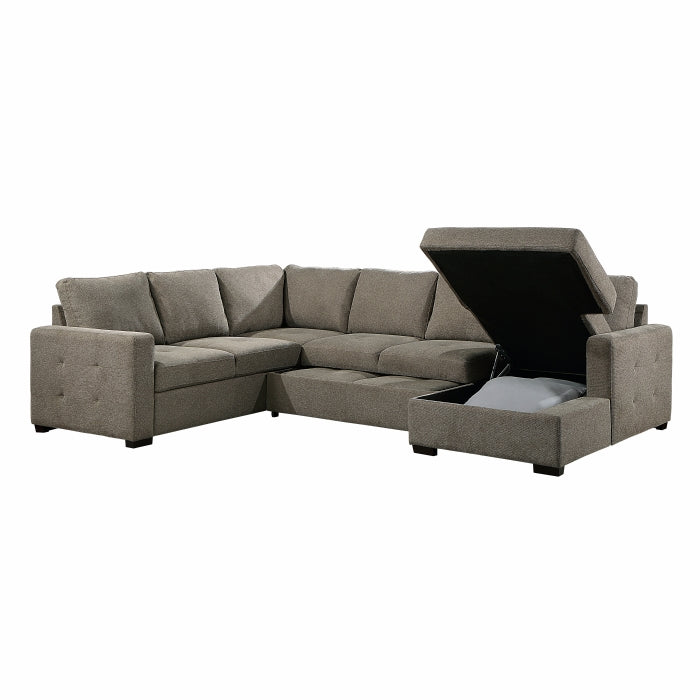Homelegance - Elton 3-Piece Sectional with Pull-out Bed and Right Chaise with Hidden Storage in Brown - 9206BR*33LRC