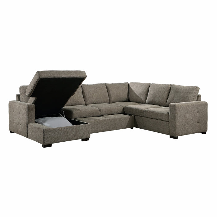 Homelegance - Elton 3-Piece Sectional with Pull-out Bed and Left Chaise with Hidden Storage in Brown - 9206BR*3LC3R - GreatFurnitureDeal