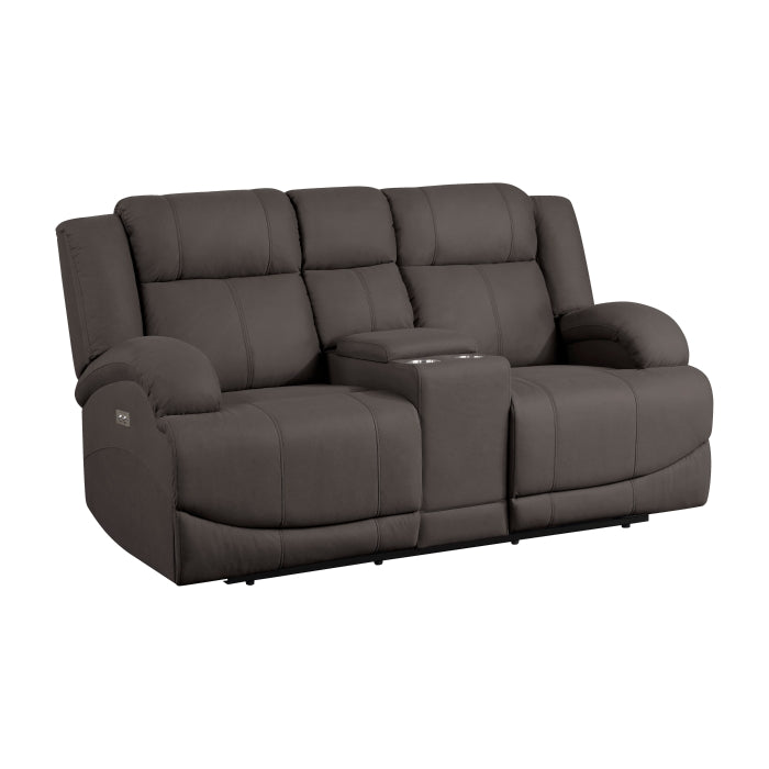 Homelegance - Camryn Power Double Reclining Love Seat with Center Console in Chocolate - 9207CHC-2PW