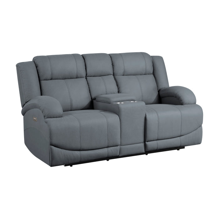 Homelegance - Camryn Power Double Reclining Loveseat with Center Console in Graphite Blue - 9207GPB-2PW - GreatFurnitureDeal