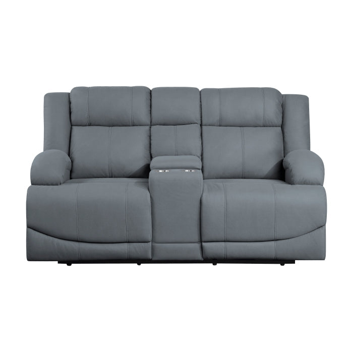 Homelegance - Camryn Power Double Reclining Loveseat with Center Console in Graphite Blue - 9207GPB-2PW