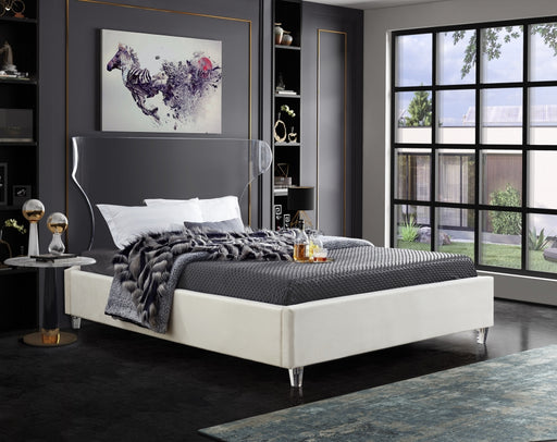 Meridian Furniture - Ghost Velvet King Bed in Cream - GhostCream-K - GreatFurnitureDeal