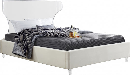 Meridian Furniture - Ghost Velvet Queen Bed in Cream - GhostCream-Q - GreatFurnitureDeal