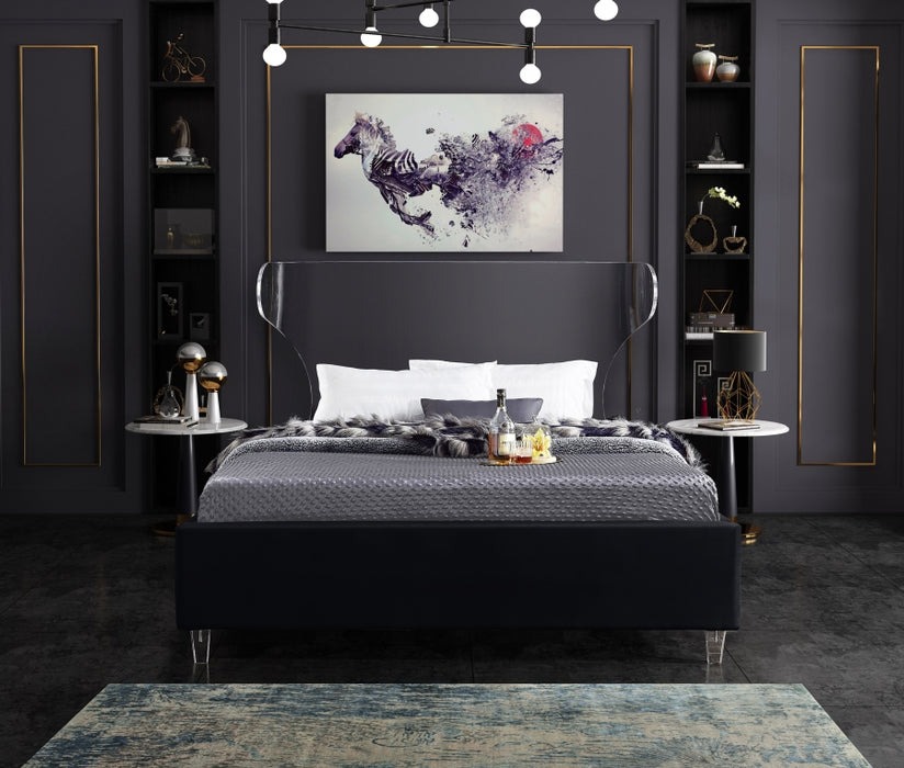 Meridian Furniture - Ghost Velvet Queen Bed in Black - GhostBlack-Q - GreatFurnitureDeal
