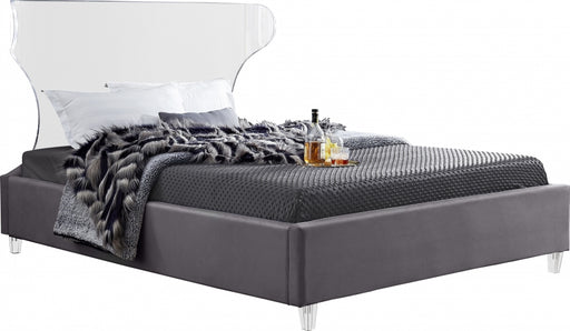 Meridian Furniture - Ghost Velvet Queen Bed in Grey - GhostGrey-Q - GreatFurnitureDeal