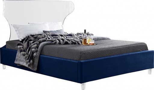 Meridian Furniture - Ghost Velvet Queen Bed in Navy - GhostNavy-Q - GreatFurnitureDeal