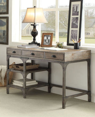 Acme Furniture - Gorden Weathered Oak & Antique Silver Desk - 92325