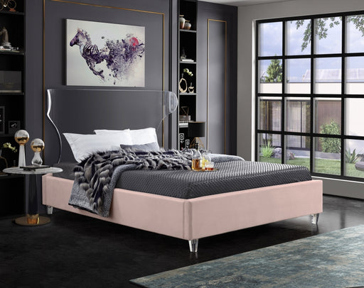 Meridian Furniture - Ghost Velvet Queen Bed in Pink - GhostPink-Q - GreatFurnitureDeal