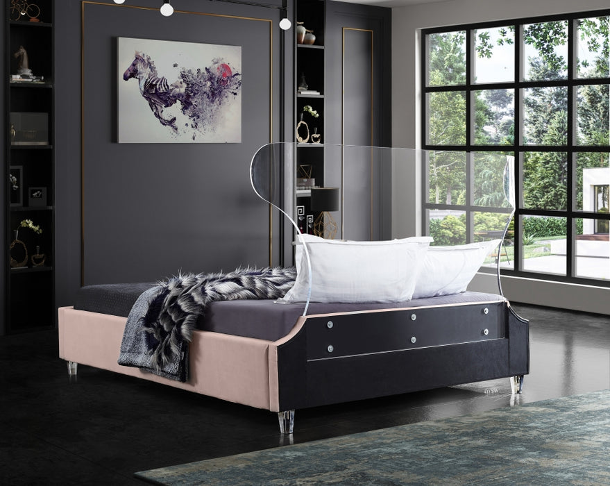 Meridian Furniture - Ghost Velvet Queen Bed in Pink - GhostPink-Q - GreatFurnitureDeal