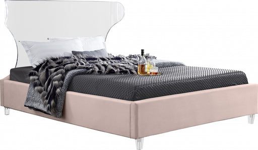 Meridian Furniture - Ghost Velvet Queen Bed in Pink - GhostPink-Q - GreatFurnitureDeal