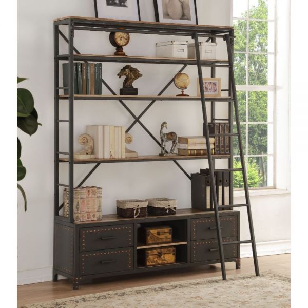 Acme Furniture - Actaki Bookshelf & Ladder in Sandy Grey - 92433 - GreatFurnitureDeal