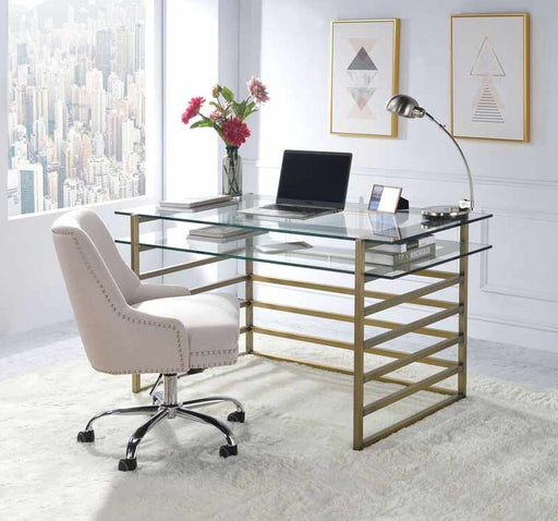 Acme Furniture - Shona Antique Gold & Clear Glass Desk - 92535 - GreatFurnitureDeal