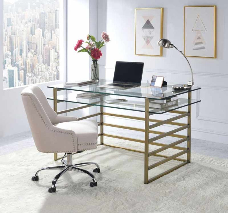 Acme Furniture - Shona Antique Gold & Clear Glass Desk - 92535