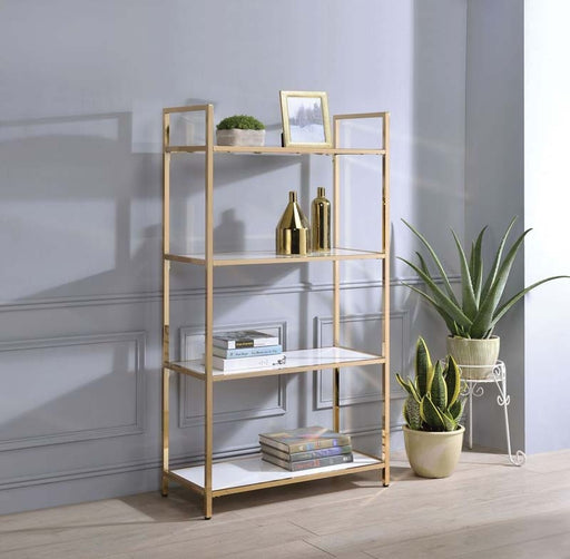 Acme Furniture - Ottey White High Gloss & Gold Bookshelf - 92542