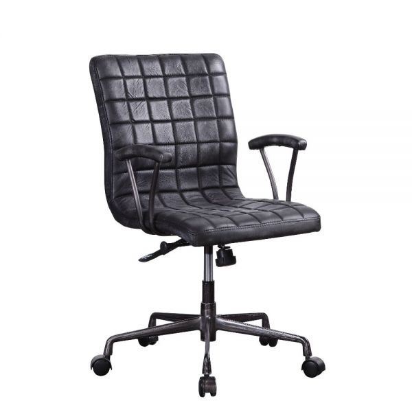 Acme Furniture - Barack Vintage Black Top Grain Leather & Aluminum Office Chair - 92557 - GreatFurnitureDeal
