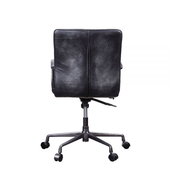Acme Furniture - Barack Vintage Black Top Grain Leather & Aluminum Office Chair - 92557