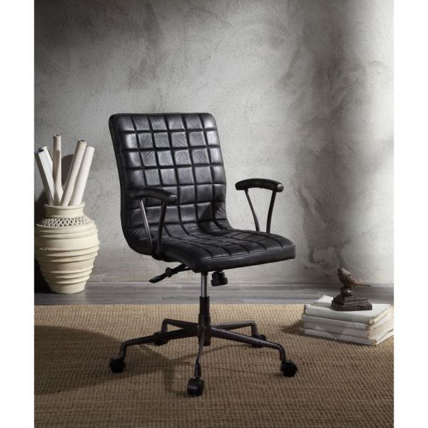 Acme Furniture - Barack Vintage Black Top Grain Leather & Aluminum Office Chair - 92557 - GreatFurnitureDeal
