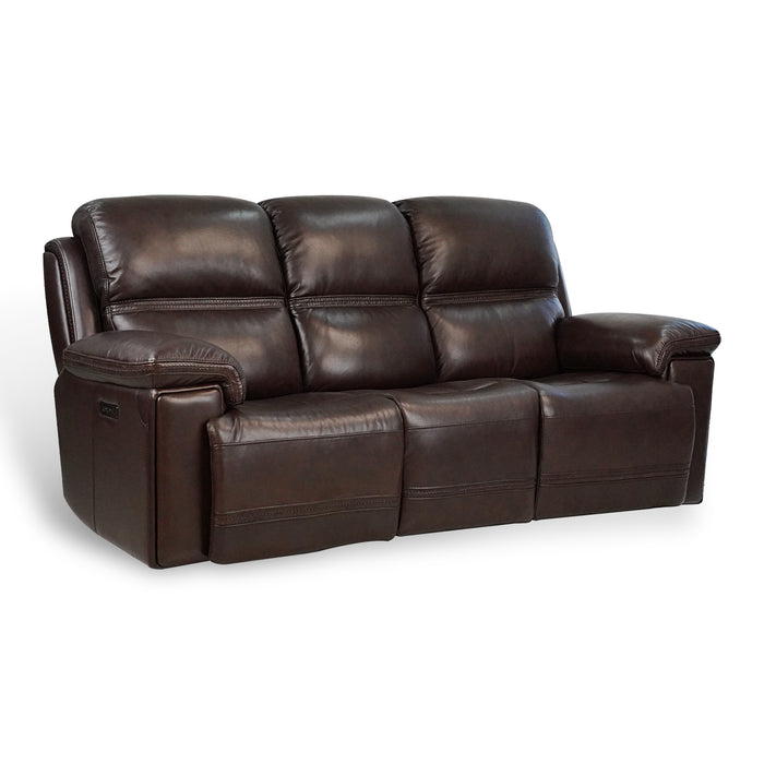 GFD Home - Timo Top Grain Leather Power Reclining Sofa | Adjustable Headrest | Cross Stitching - GreatFurnitureDeal