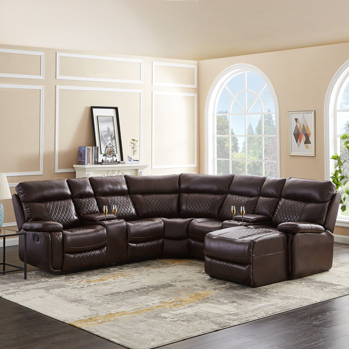 GFD Home - SECTIONAL MOTION SOFA BRWON - GreatFurnitureDeal