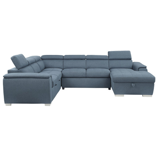 Homelegance - Berel 4-Piece Sectional with Pull-out Bed and Adjustable Headrests in Blue - 9355BU*42LRC - GreatFurnitureDeal