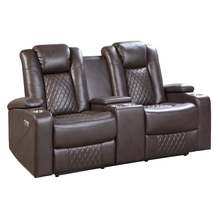 Homelegance - Caelan 2 Piece Power Reclining Sofa Set in Dark Brown - 9366DB*2PWH