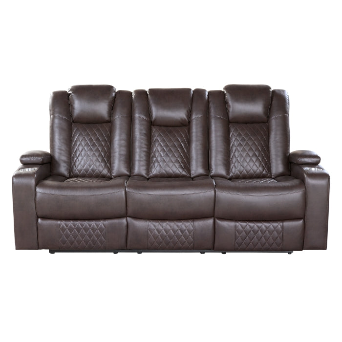 Homelegance - Caelan 2 Piece Power Reclining Sofa Set in Dark Brown - 9366DB*2PWH - GreatFurnitureDeal