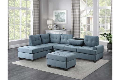 Homelegance - Dunstan 3-Piece Reversible Sectional with Ottoman in Blue - 9367BU*SC-4 - GreatFurnitureDeal