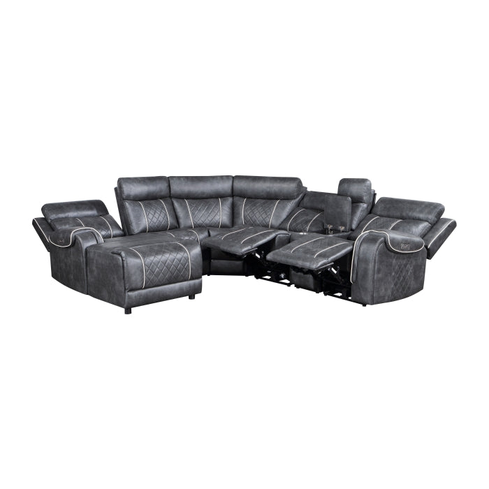 Homelegance - Gabriel 6-Piece Modular Power Reclining Sectional with Left Chaise in Gray - 9377GRY*6LCRRPW - GreatFurnitureDeal