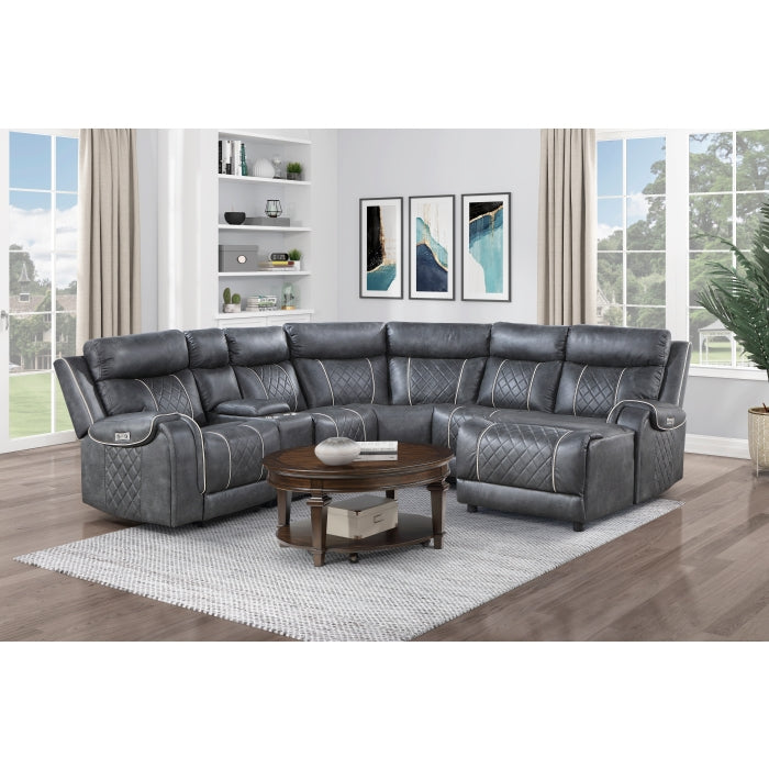 Homelegance - Gabriel 6-Piece Modular Power Reclining Sectional with Right Chaise in Gray - 9377GRY*6LRRCPW - GreatFurnitureDeal
