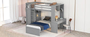 GFD Home - Twin size Loft Bed with a Stand-alone bed, Shelves,Desk,and Wardrobe-Gray - GreatFurnitureDeal