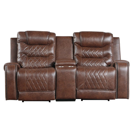 Homelegance - Putnam Power Double Reclining Love Seat with Center Console, Receptacles and USB port in Brown - 9405BR-2PW - GreatFurnitureDeal