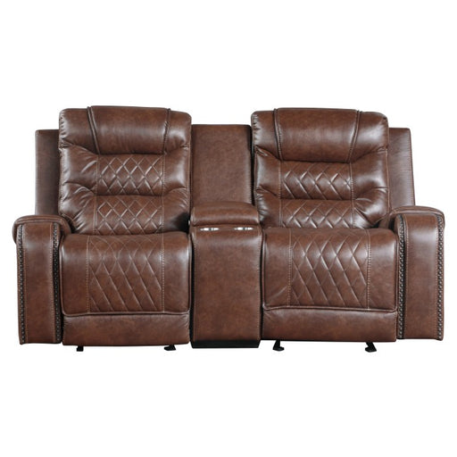 Homelegance - Putnam Double Glider Reclining Love Seat with Center Console, Receptacles and USB port in Brown - 9405BR-2 - GreatFurnitureDeal