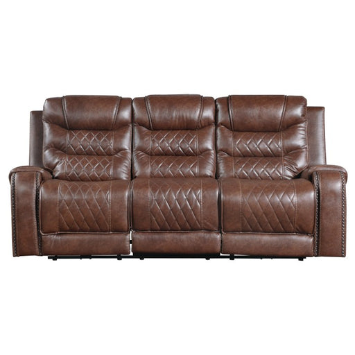 Homelegance - Putnam Double Reclining Sofa with Drop-Down Cup Holders, Receptacles and USB ports in Brown - 9405BR-3 - GreatFurnitureDeal