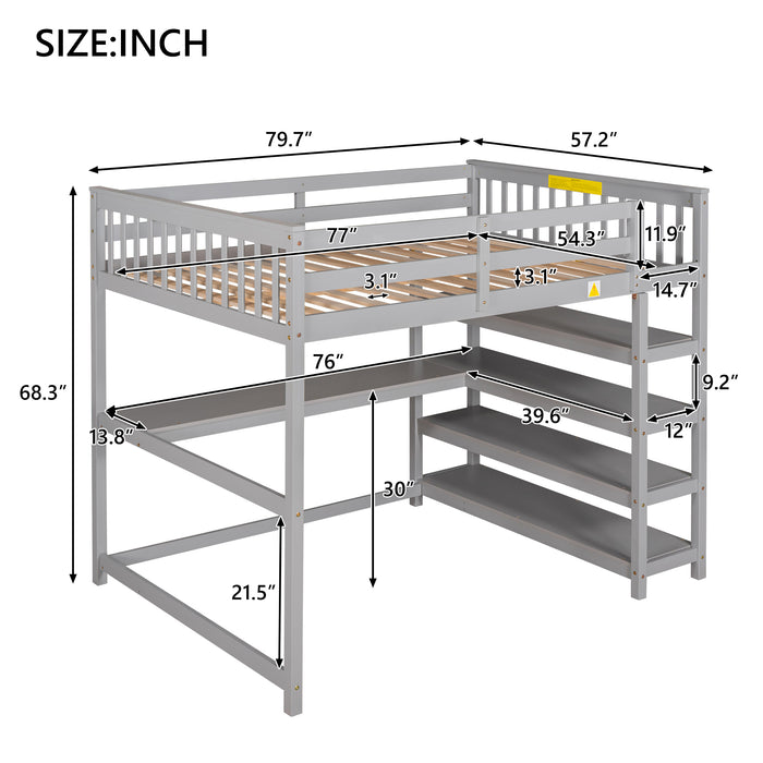 GFD Home - Full Size Loft Bed with Storage Shelves and Under-bed Desk, Gray(OLD SKU:SM000246AAE-1) - GreatFurnitureDeal