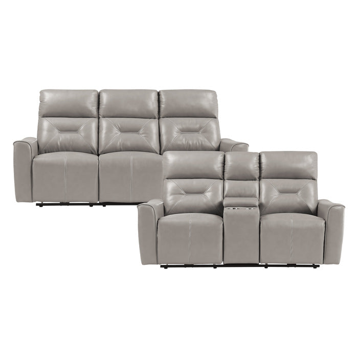 Homelegance - Burwell 2 Piece Double Reclining Sofa Set in Light Gray - 9446CB*2PW - GreatFurnitureDeal