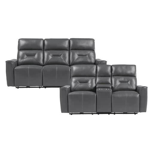 Homelegance - Burwell 2 Piece Double Reclining Sofa Set in Dark Gray - 9446GY*2PW - GreatFurnitureDeal