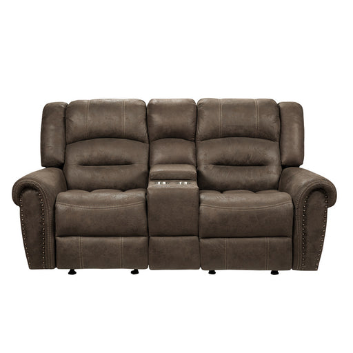Homelegance - Creighton Double Glider Reclining Love Seat with Center Console in Brown - 9467BR-2 - GreatFurnitureDeal