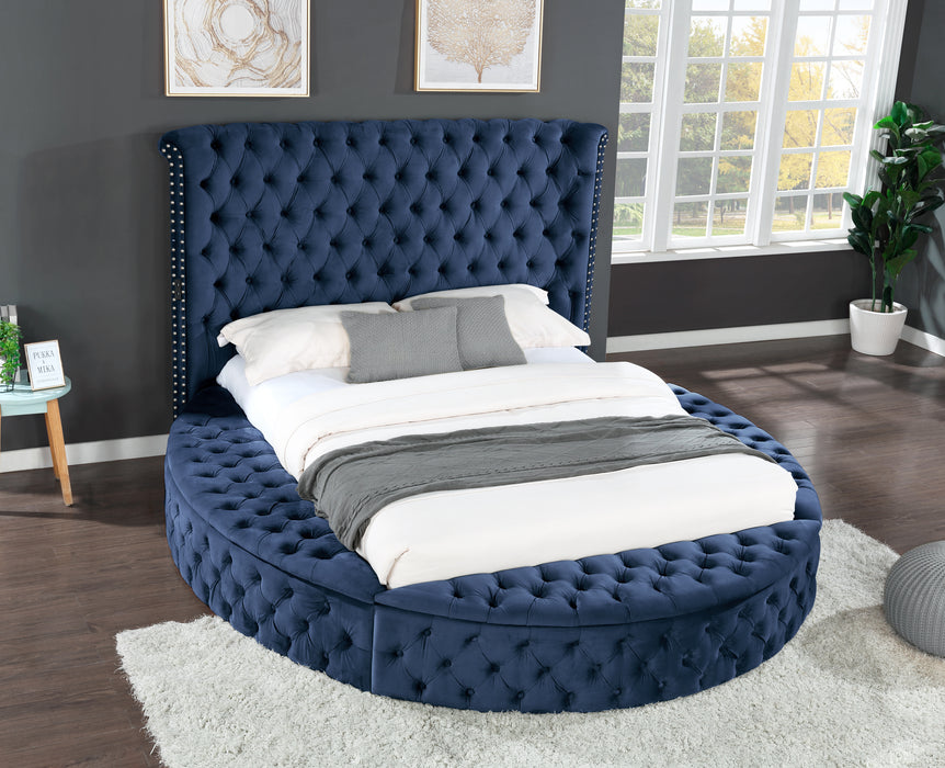 GFD Home - Hazel Queen Size Tufted Storage Bed made with Wood in Blue - GreatFurnitureDeal