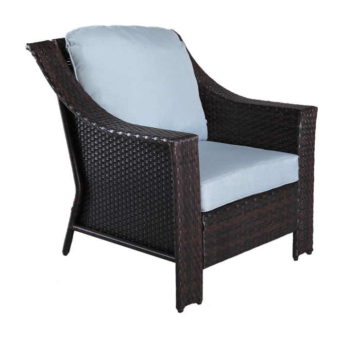 GFD Home - Outdoor Patio Garden Wicker Club Chair with Cushions, Set of 2, Light Blue - GreatFurnitureDeal