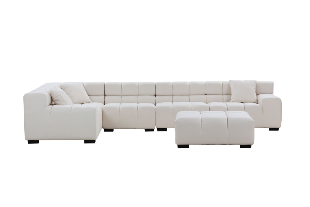 GFD Home - L-Shaped Sectional Sofa Modular Seating Sofa Couch with Ottoman Beige - GreatFurnitureDeal