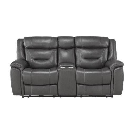 Homelegance - Kennett Power Double Reclining Love Seat with Center Console, Power Headrests and USB Ports in Dark Gray - 9528DGY-2PWH - GreatFurnitureDeal