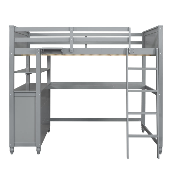 GFD Home - Full size Loft Bed with Drawers and Desk, Wooden Loft Bed with Shelves - Gray(OLD SKU:LT000529AAE) - GreatFurnitureDeal