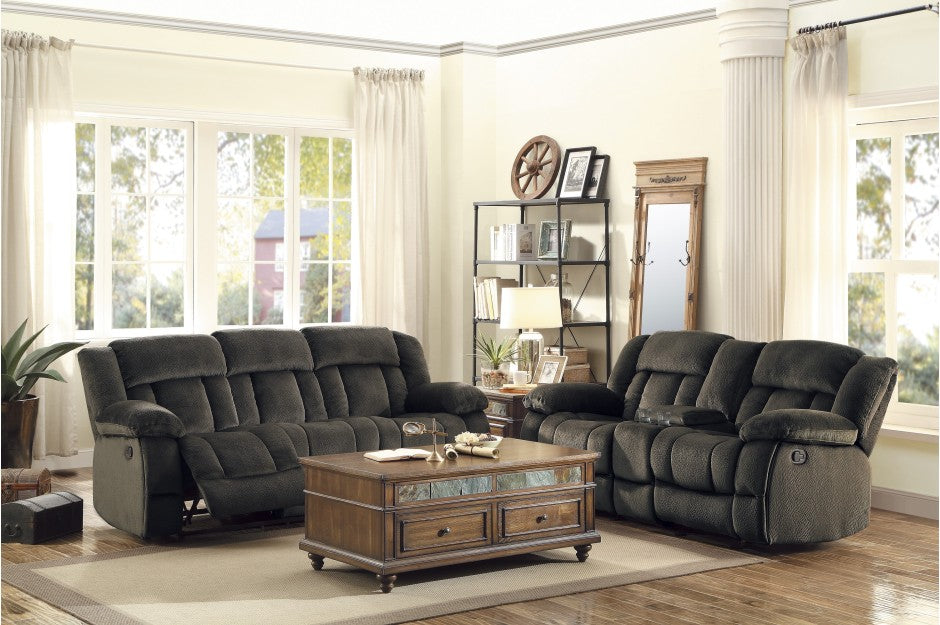 Homelegance - Laurelton Chocolate Double Glider Reclining Love Seat W- Cntr Console - 9636-2