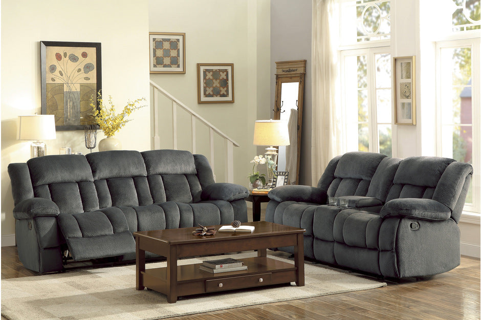 Homelegance - Laurelton Charcoal Double Glider Reclining Love Seat W- Cntr Console - 9636CC-2