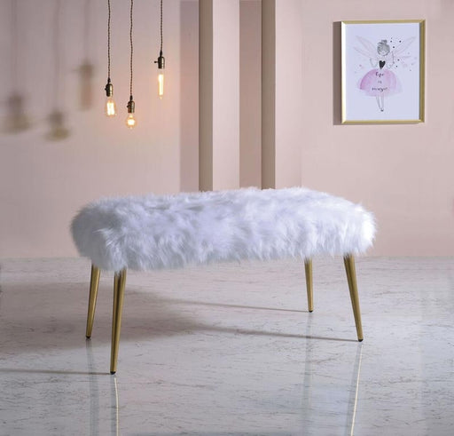 Acme Furniture - Bagley II White Faux Fur & Gold Bench - 96450 - GreatFurnitureDeal
