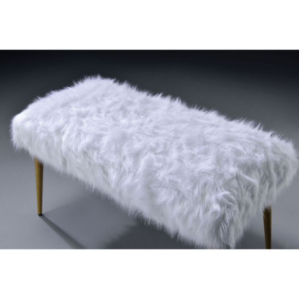 Acme Furniture - Bagley II White Faux Fur & Gold Bench - 96450