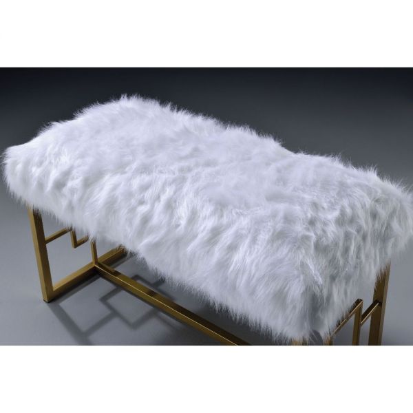 Acme Furniture - Bagley II White Faux Fur & Gold Bench - 96451 - GreatFurnitureDeal