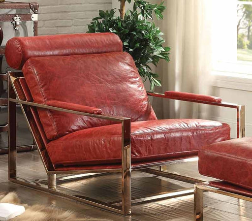 Acme Furniture - Quinto Antique Red Leather Accent Chair - 96672 - GreatFurnitureDeal