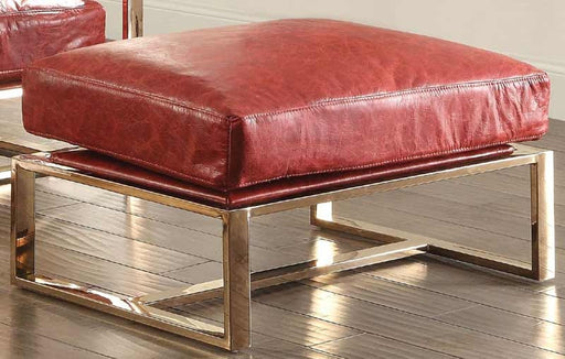 Acme Furniture - Quinto Antique Red Leather Ottoman - 96673 - GreatFurnitureDeal