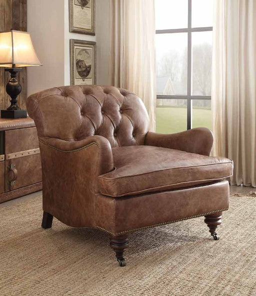 Acme Furniture - Durham Retro Brown Leather Tufted Accent Chair - 96677 - GreatFurnitureDeal